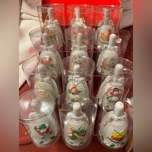1997 JC Penney Twelve Days of Christmas Bisque Ceramic Bells Christmas Ornaments